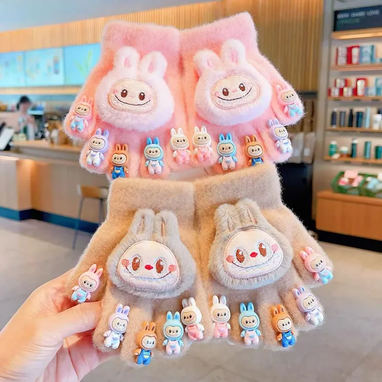 拉布布美甲手套儿童保暖防冻通宝宝加厚五指男女孩分指秋冬季小孩