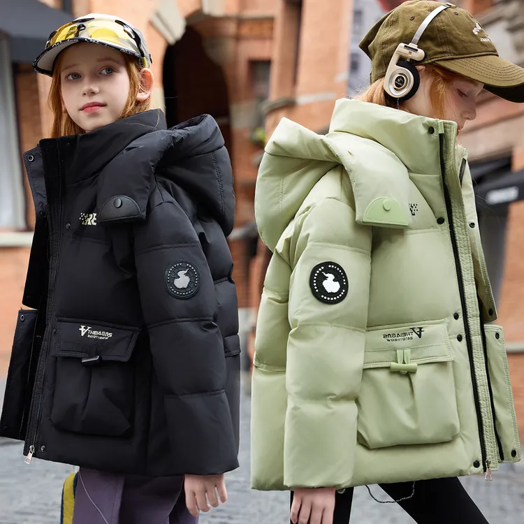 2025冬季新款巴拉中大童女童羽绒服加厚白鸭绒女孩中长款防寒保暖