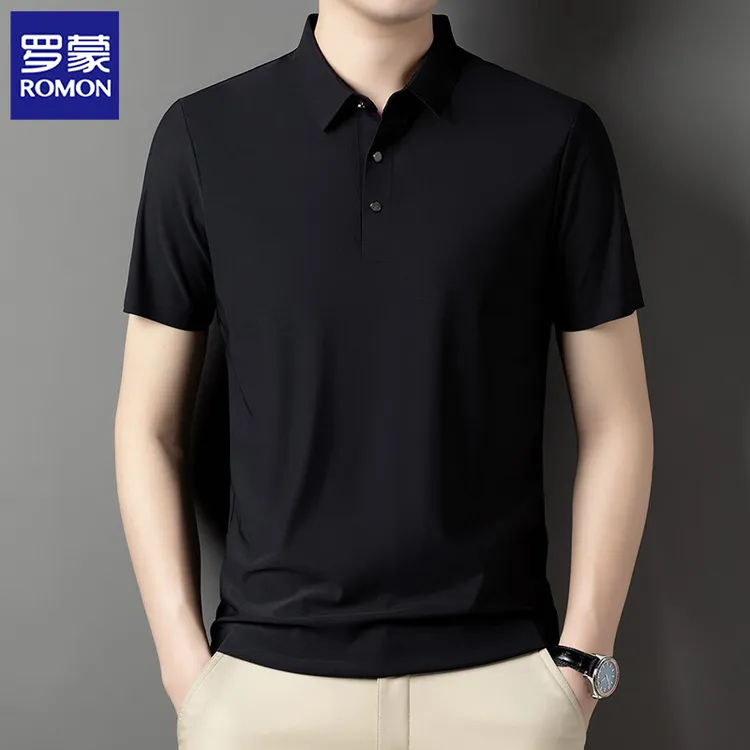 罗蒙夏季冰丝短袖T恤2025新款透气修身帅气高级感男士高档POLO衫