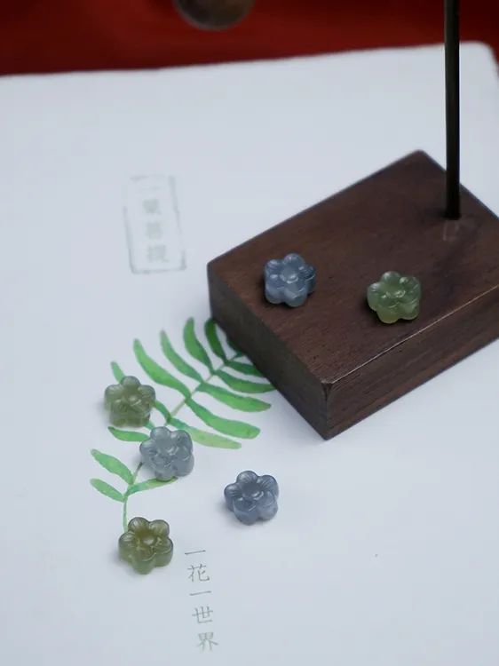 和田玉青玉桃花通孔手工串珠diy配件手链项链桃花结编织饰品配饰