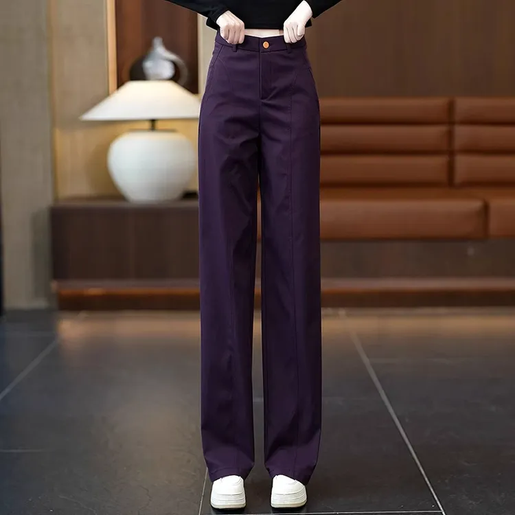 La Chapelle/拉夏贝尔窄版阔腿裤女春季2025新款垂感西装直筒裤子