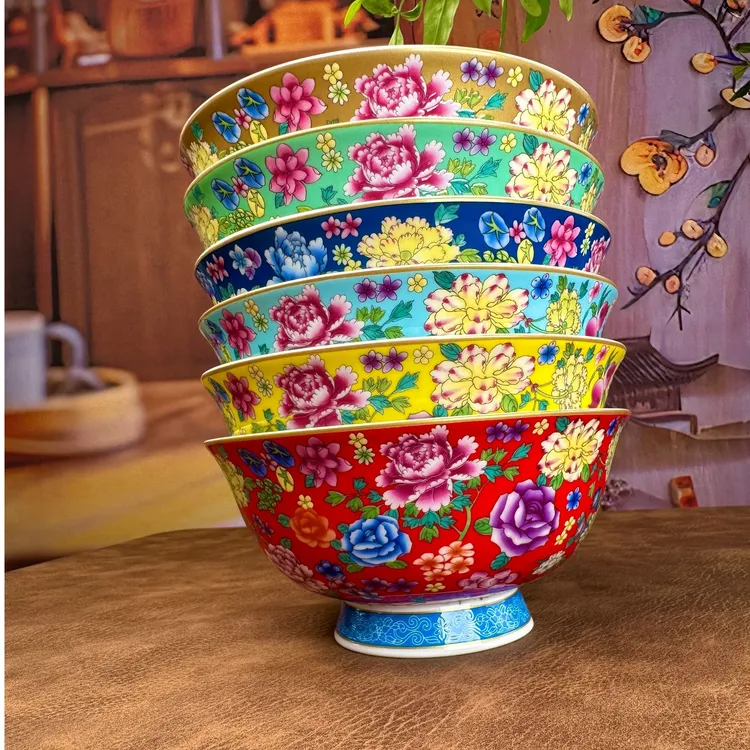 景德镇高端珐琅彩万花5英寸中号饭碗宫廷风餐具家用（微波炉款）