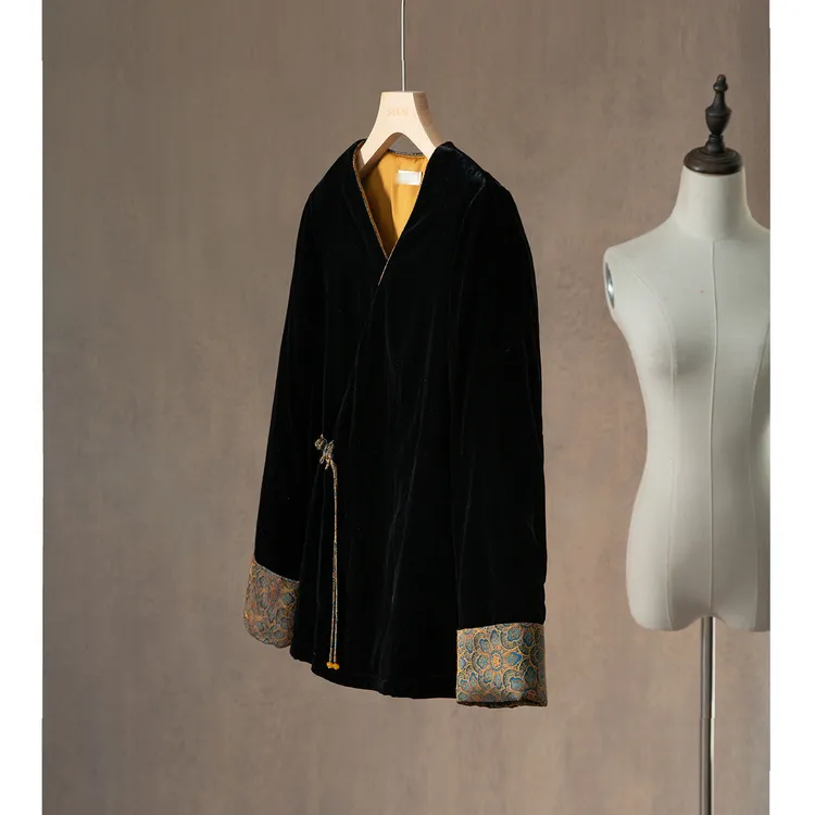 填充100桑蚕丝刺绣国风丝绒真丝外套棉服开衫女冬WT52488