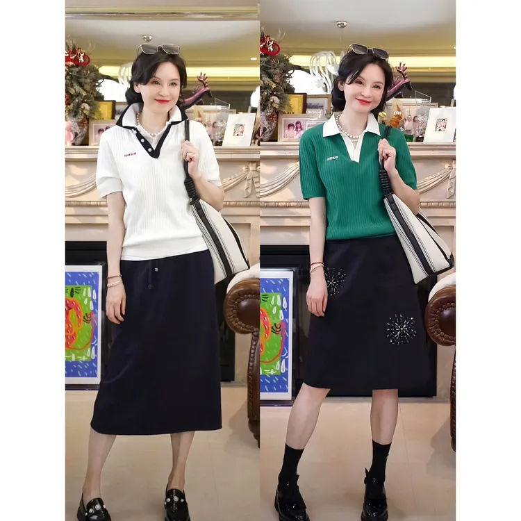 我是摩羯 青柠巴斯克100新疆长绒棉16G进口编织撞色秋绣花短袖