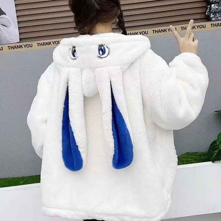 时尚百搭宽松型拼接棉服棉衣连帽毛绒加厚保暖