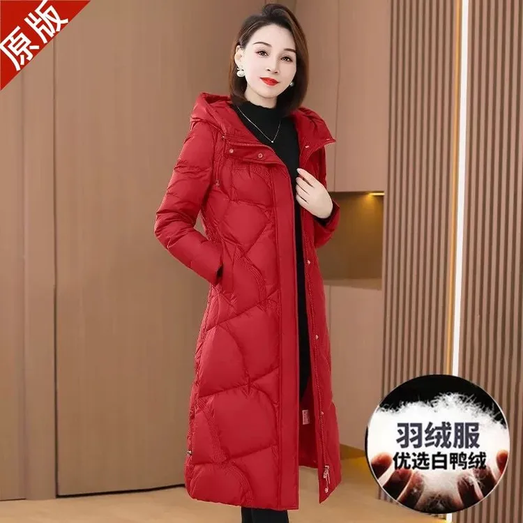 法国新款白鸭绒羽绒服女中长款2025冬季时尚气质过膝显瘦加厚保暖