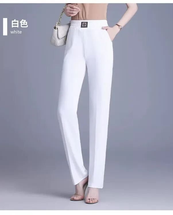J030裤子女夏季薄款高腰时髦洋气直筒裤冰丝长裤显瘦休闲宽松