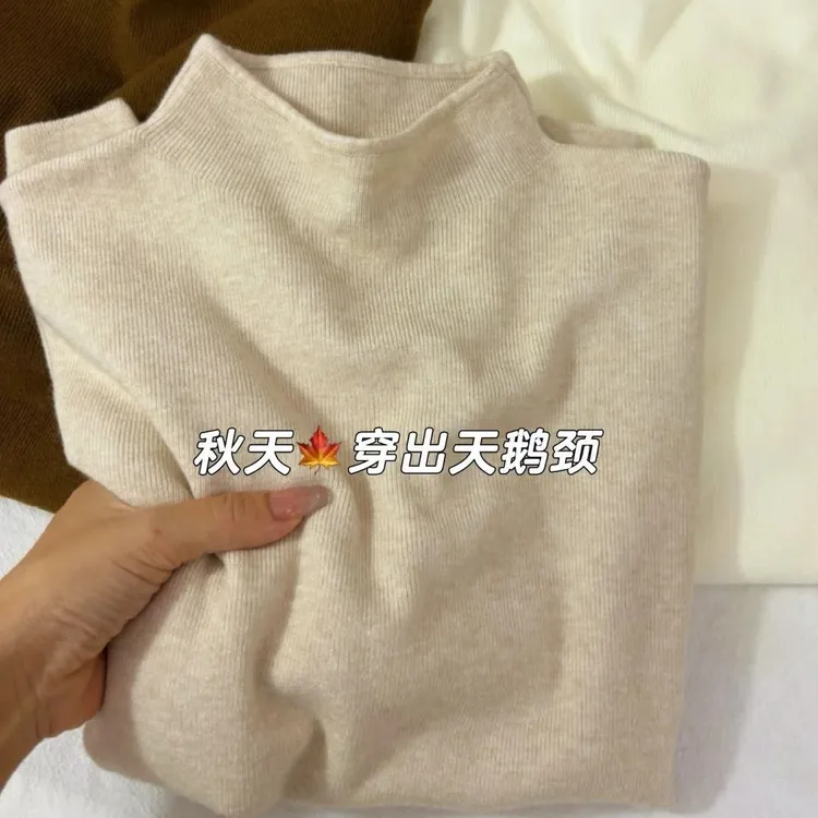 爆款2025小立领奶fufu软糯针织长袖打底衫女冬季秋装韩版简约内搭