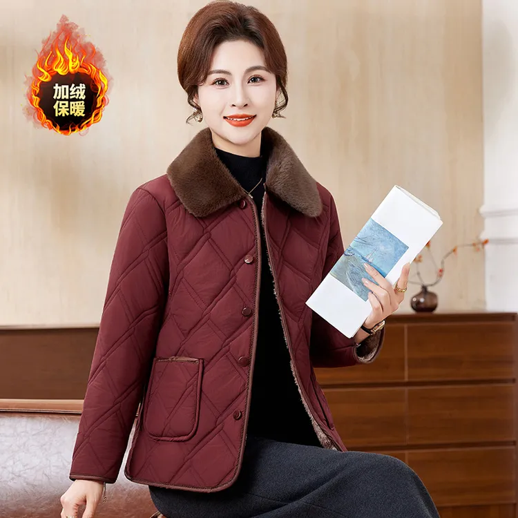 中年妈妈加绒加厚棉衣女外套2025新款冬中老年女装棉服棉袄A8863