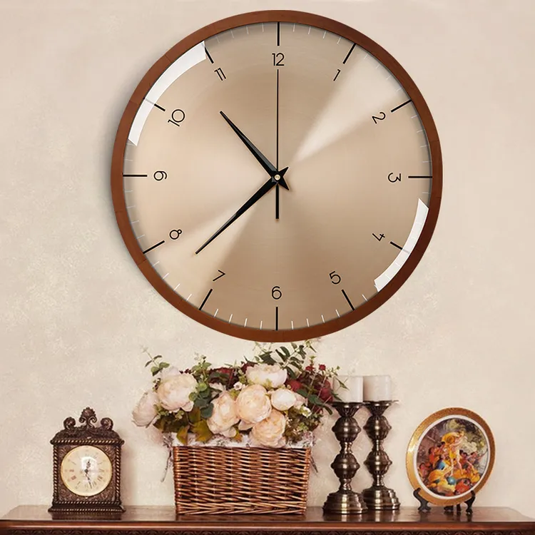2025客厅挂钟静音胡桃木时尚简约时钟表轻奢挂钟挂墙上家用时尚-A