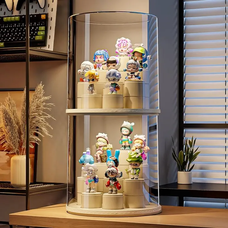 旋转盲盒收纳展示架大容量透明阶梯摆件柜适用泡泡玛特手办展示盒