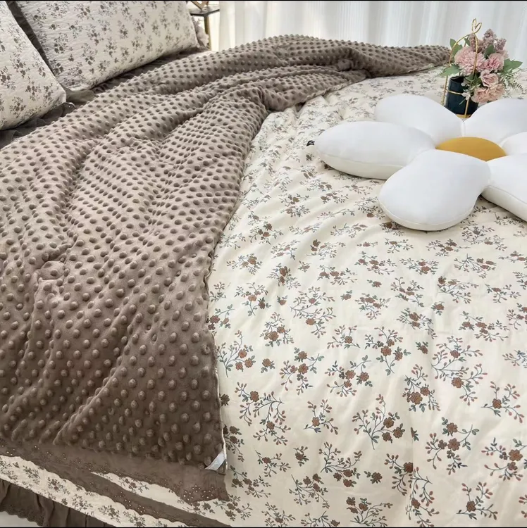 法式花边款豆豆被复古花卉春秋被加厚双人冬被一面纯棉一面机洗