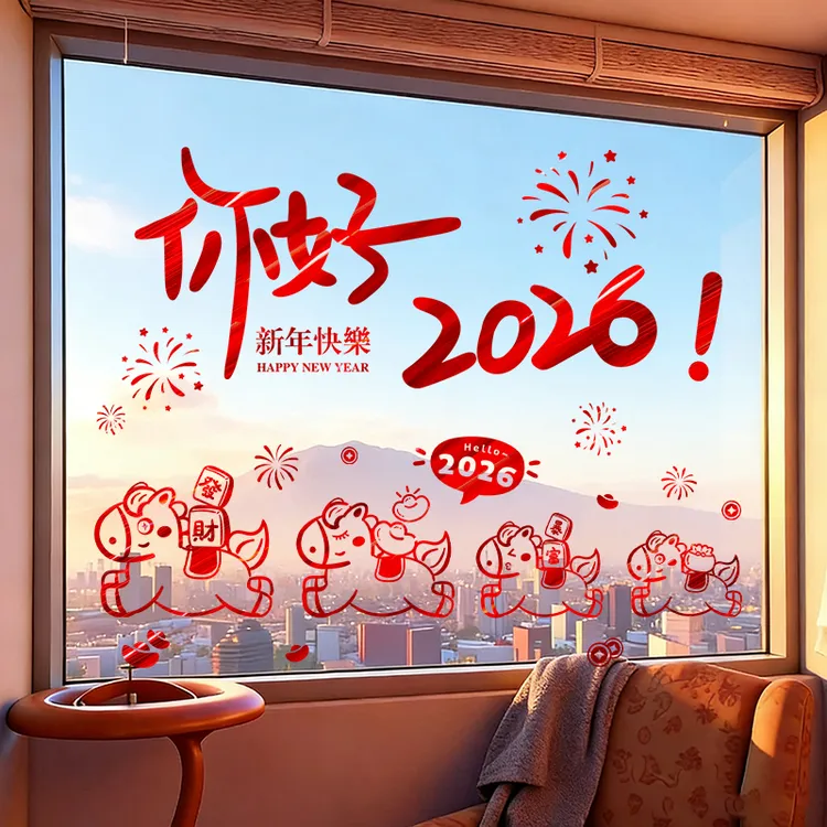 新年春节橱窗布置玻璃贴纸过年元旦装饰喜庆卡通玻璃贴画高档窗贴商品图