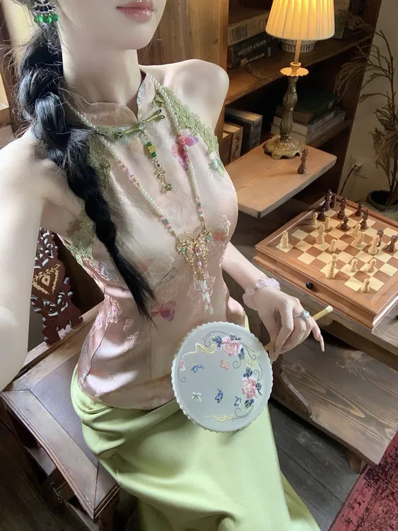 【雅乔定制】桃花源 蝶戏牡丹提花新中式国风人丝上衣DYYY-25055949