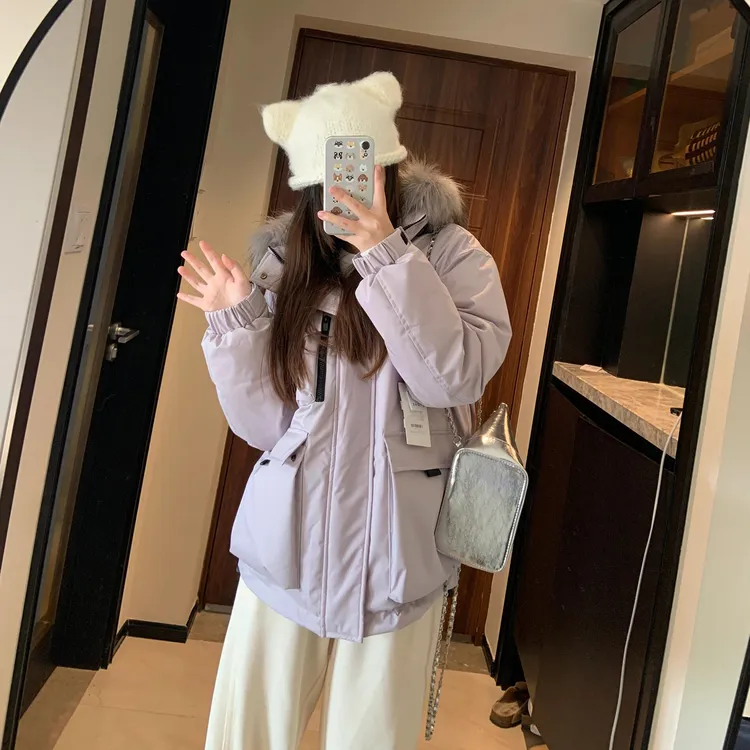 超好看棉服女2025年冬季新款韩系大毛领加厚工装连帽棉衣棉袄外套