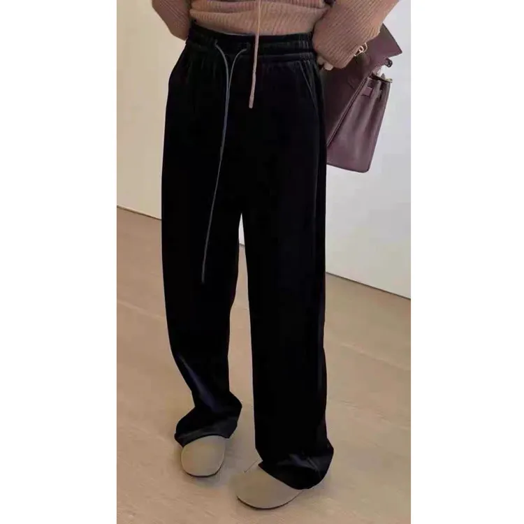 【丝绒阔腿裤】加绒系带复古百搭宽松遮肉阔腿直筒长裤女