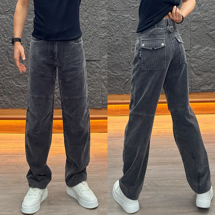 高级感穿搭男士条绒直筒微阔休闲裤秋冬轻奢男装时尚休闲裤