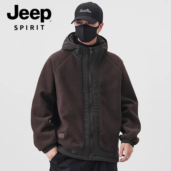 JEEPSPIRIT吉普双面摇粒绒男士加厚外套秋冬季休闲连帽夹克棉衣服