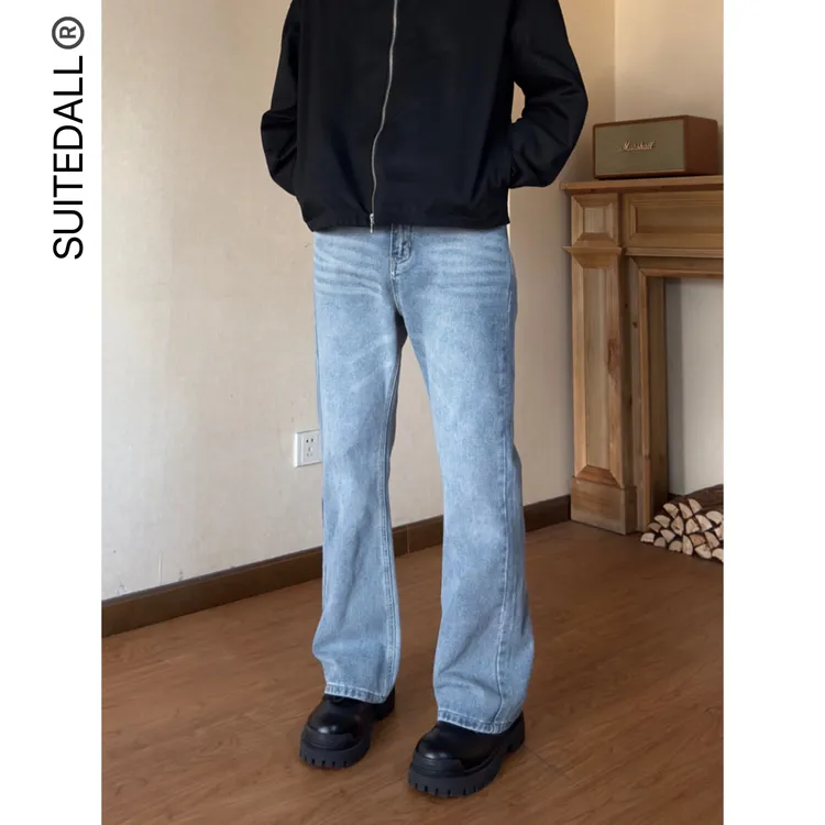 浅蓝色517微喇叭水洗软牛仔裤潮流百搭显高小个子男女夏季休闲裤