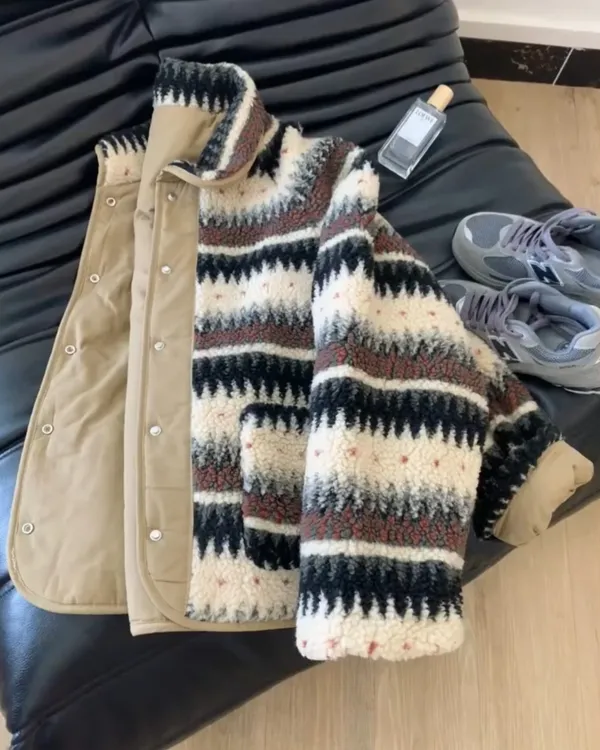 2025法式复古费尔岛短外套女秋冬慵懒风宽松加厚保暖双面穿棉服