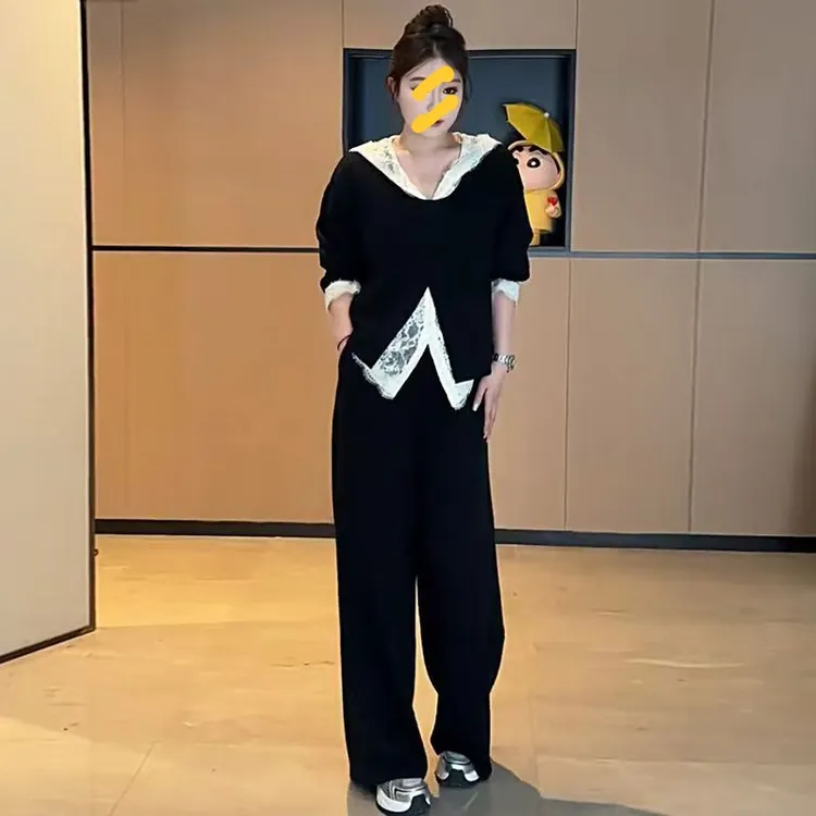 宽松慵懒风气质女人真三件套大码女装