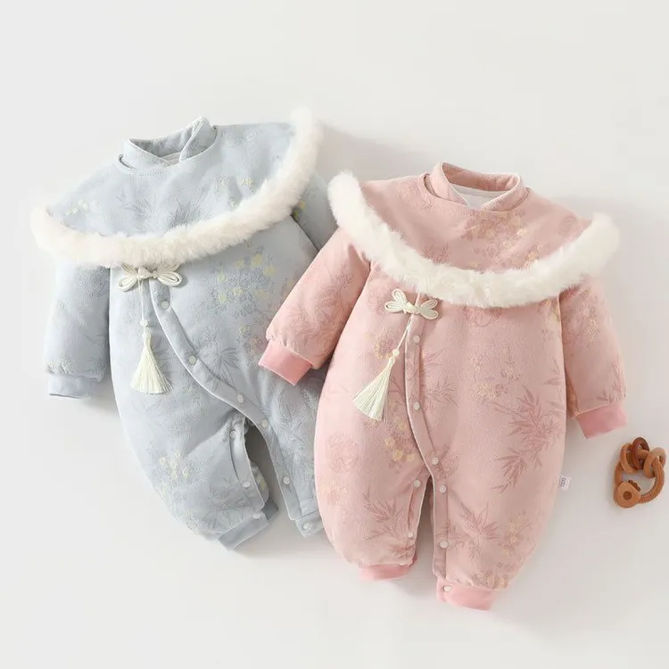 婴儿冬装加棉连体衣宝宝超萌公主国风加厚保暖棉衣爬服外出服抱衣