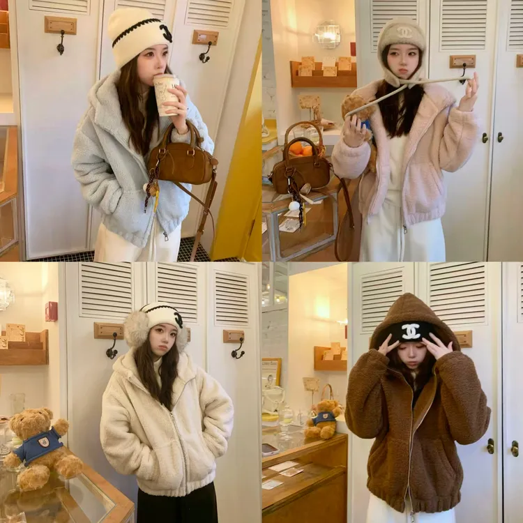 “雪桃”系列糕糕毛宽松连帽加绒加厚百搭显高保暖休闲卫衣外套