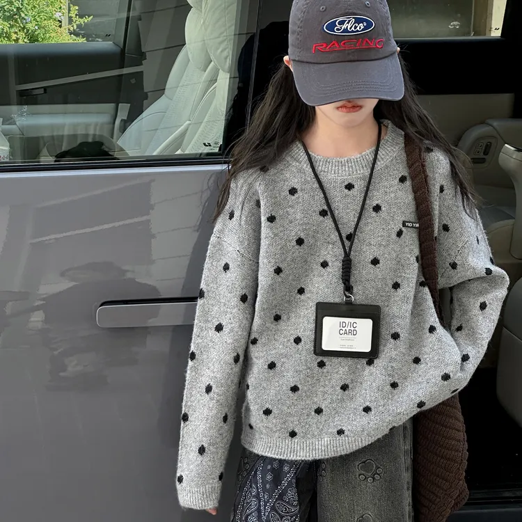 女童秋季甜美波点毛衣2025新6-12岁中大童时尚洋气百搭针织衫潮