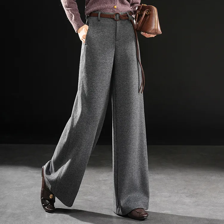 哥第正品休闲阔腿裤冬季新款保暖遮肉休闲显瘦棉羊毛桑蚕丝阔腿裤