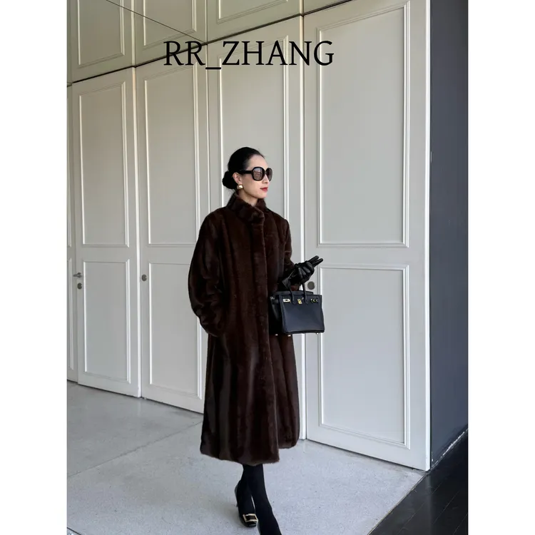 冬季长款防风中长款立领女长外套翻领宽松复古秋冬