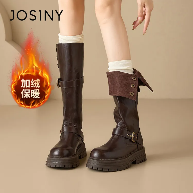 卓诗尼美拉德加绒靴子长筒靴女2025新款冬季棉鞋厚底显高瘦瘦靴女