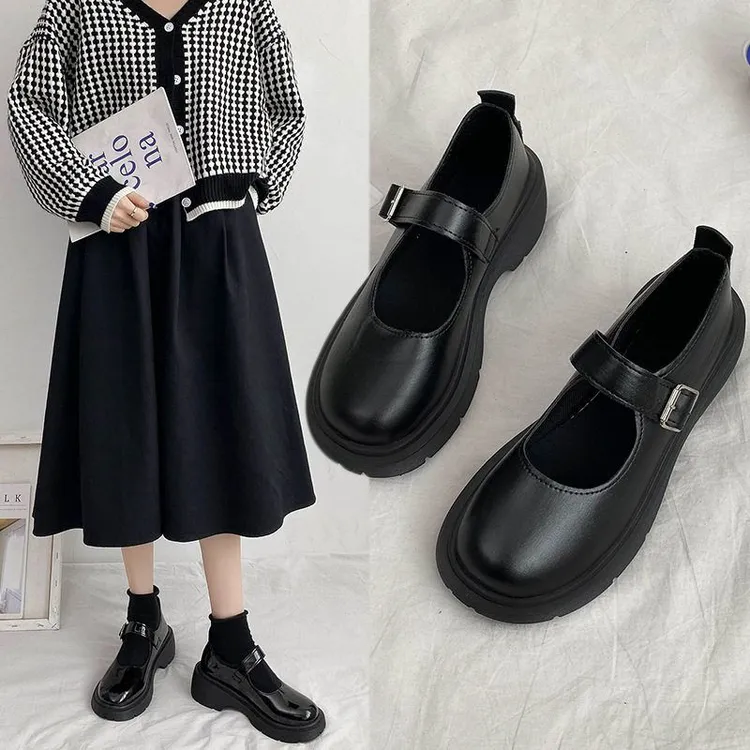 高跟鞋女2025年秋季新款圆头粗跟百搭复古日系小皮鞋黑色玛丽珍