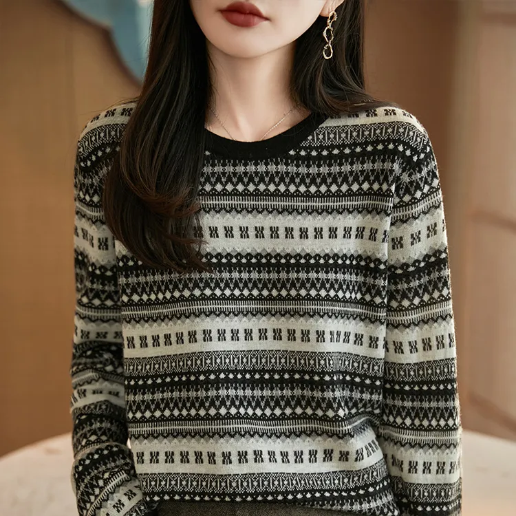 哥弟阿玛施正品提花洋气女减龄针织上衣秋冬新款内搭休闲打底毛衣