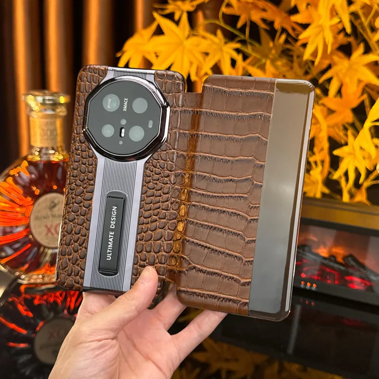 适用华为Mate70Pro+真皮鳄鱼纹支架手机壳高档商务男Mate60RS防摔