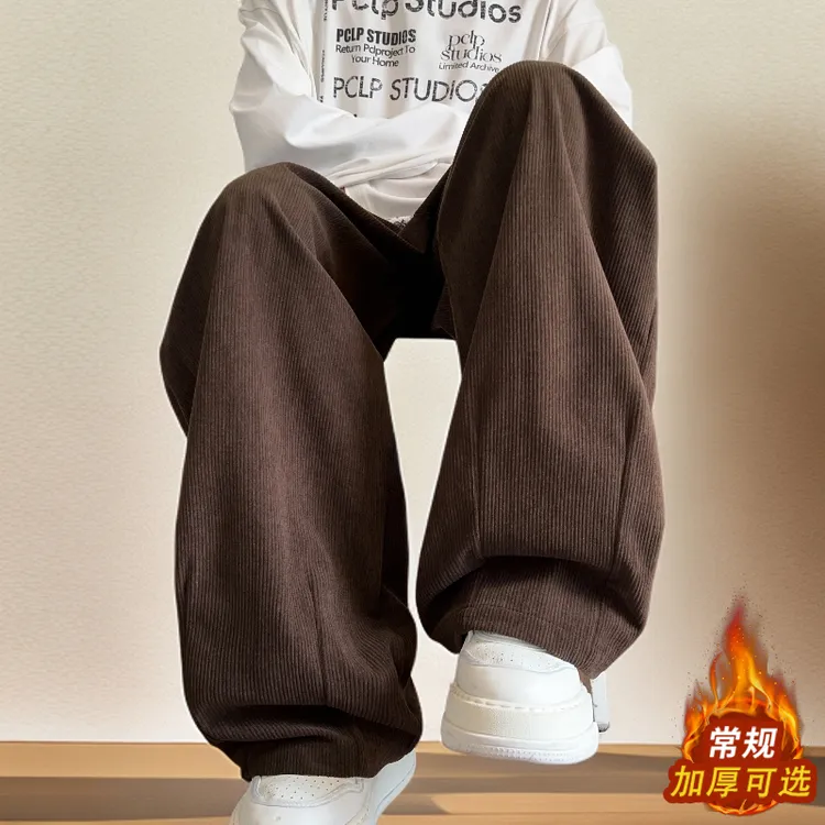 轻奢高档秋冬新款灯芯绒重磅休闲裤男时尚百搭显高显瘦宽松直筒裤