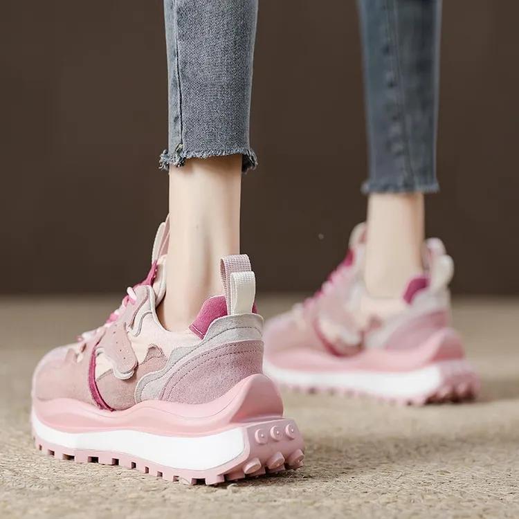 欧货复古厚底华夫阿甘鞋女2025早春新款粉色休闲老爹鞋爆款运动鞋