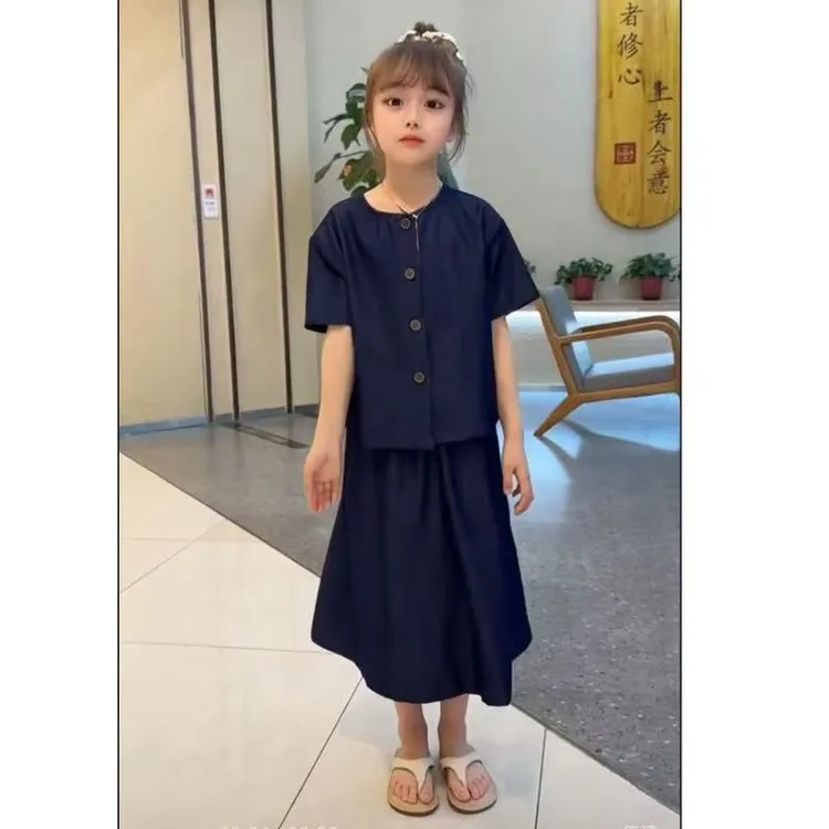 女童夏装短袖上衣半身裙薄款透气中大童洋气夏装裙子女孩女童裙子