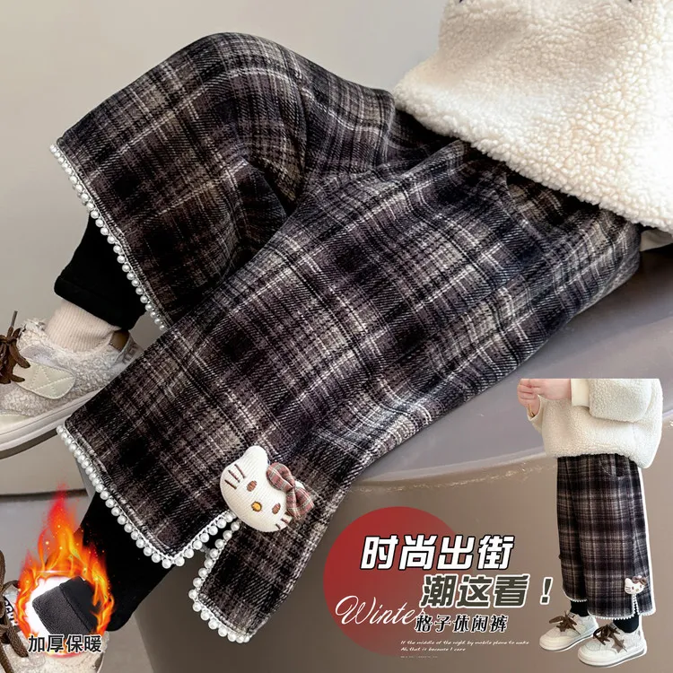女童加绒裤子秋冬款2025新款儿童加厚一体绒假两件宝宝冬季休闲裤