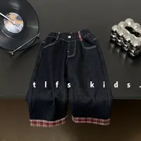 童例「24529红格翻边加绒牛仔裤」秋冬男童女童儿童保暖长裤百搭潮