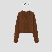 FORNI 焦糖玛奇朵 软糯V领针织慵懒开衫韩系休闲百搭毛织衫