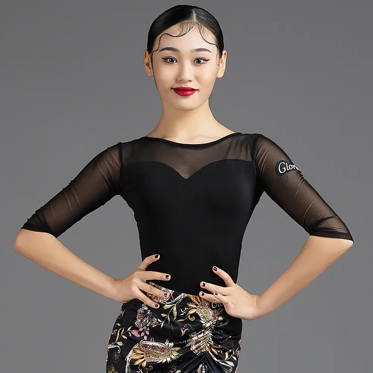 歌瑞亚拉丁摩登广场舞服成人舞蹈服新款圆领网纱CR148