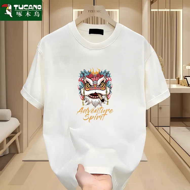 啄木鸟圆领夏季短袖男士T恤ins百搭情侣纯棉打底衫男宽松港风半袖