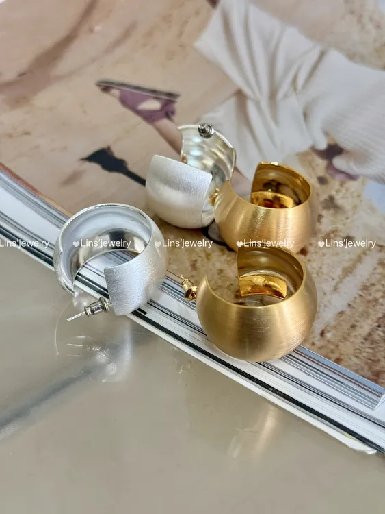 铜合金耳饰 宽面拉丝大耳圈~气质时尚欧美磨砂拉丝耳钉