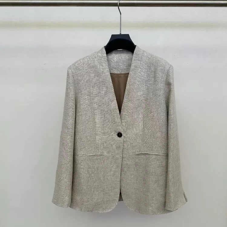 大白—经典亚麻V领西装外套