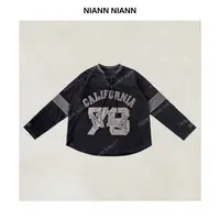 NiannNiann 新品女装复古美式酵洗廓形重工刺绣字母卫衣16519