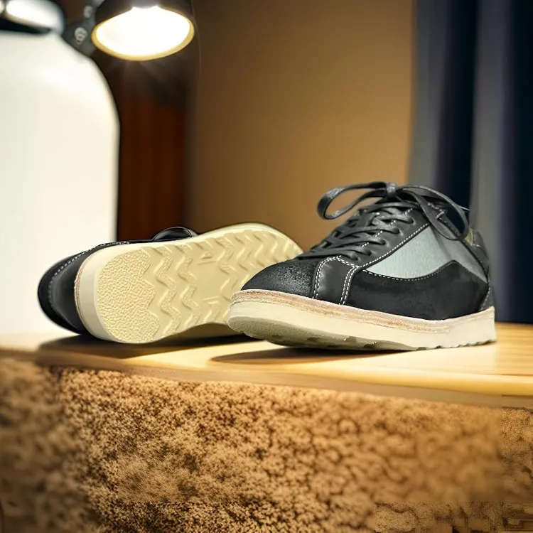 手工水洗牛皮英伦做旧复古短脸户外工装鞋低帮运动休闲帆布板鞋男