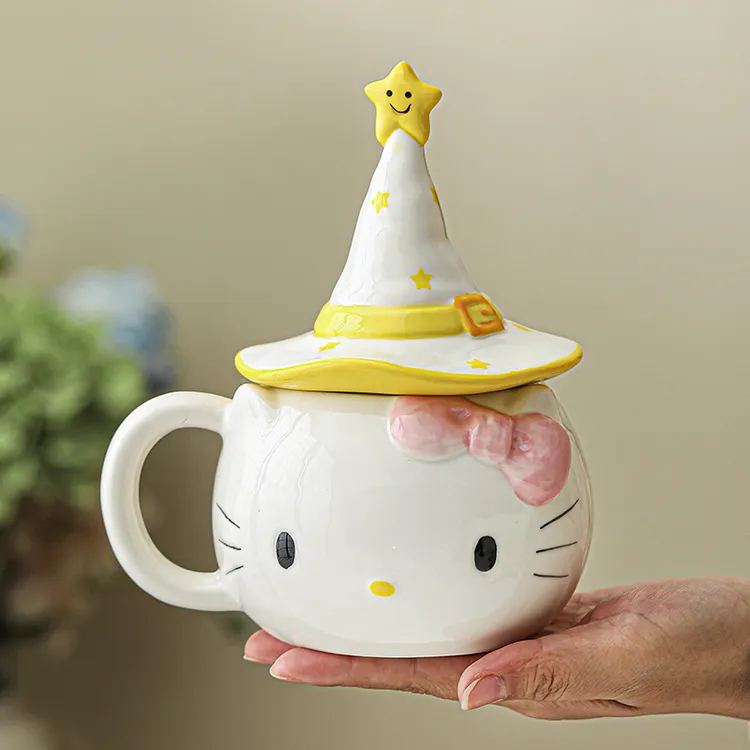 卡通hellokitty星星杯陶瓷马克杯带盖可爱少女心水杯创意生日礼物