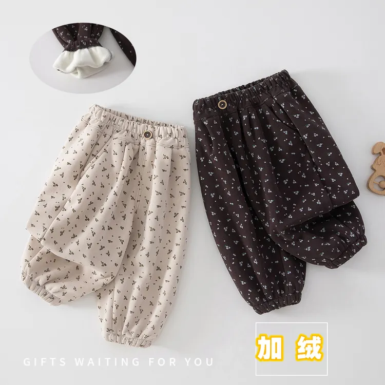 加绒款女宝宝法系风碎花裤秋冬裤长裤儿童小童休闲宽松卫裤灯笼裤