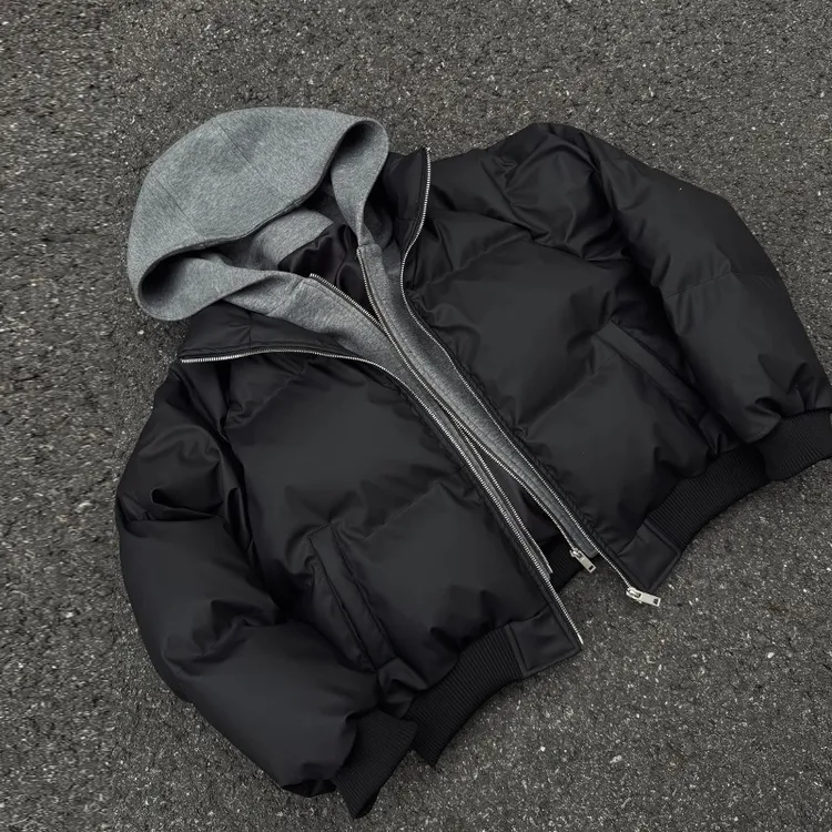 美式休闲假两件连帽棉衣男女秋冬新款保暖短款潮流百搭加厚棉服