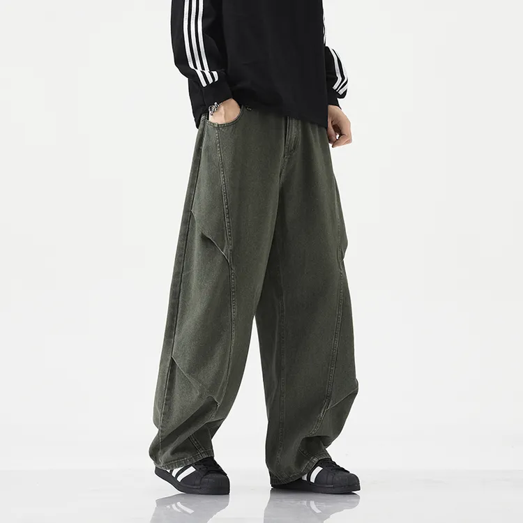 390克重磅洗水拖地牛仔裤秋冬大码加肥加大复古宽松直筒裤子工装